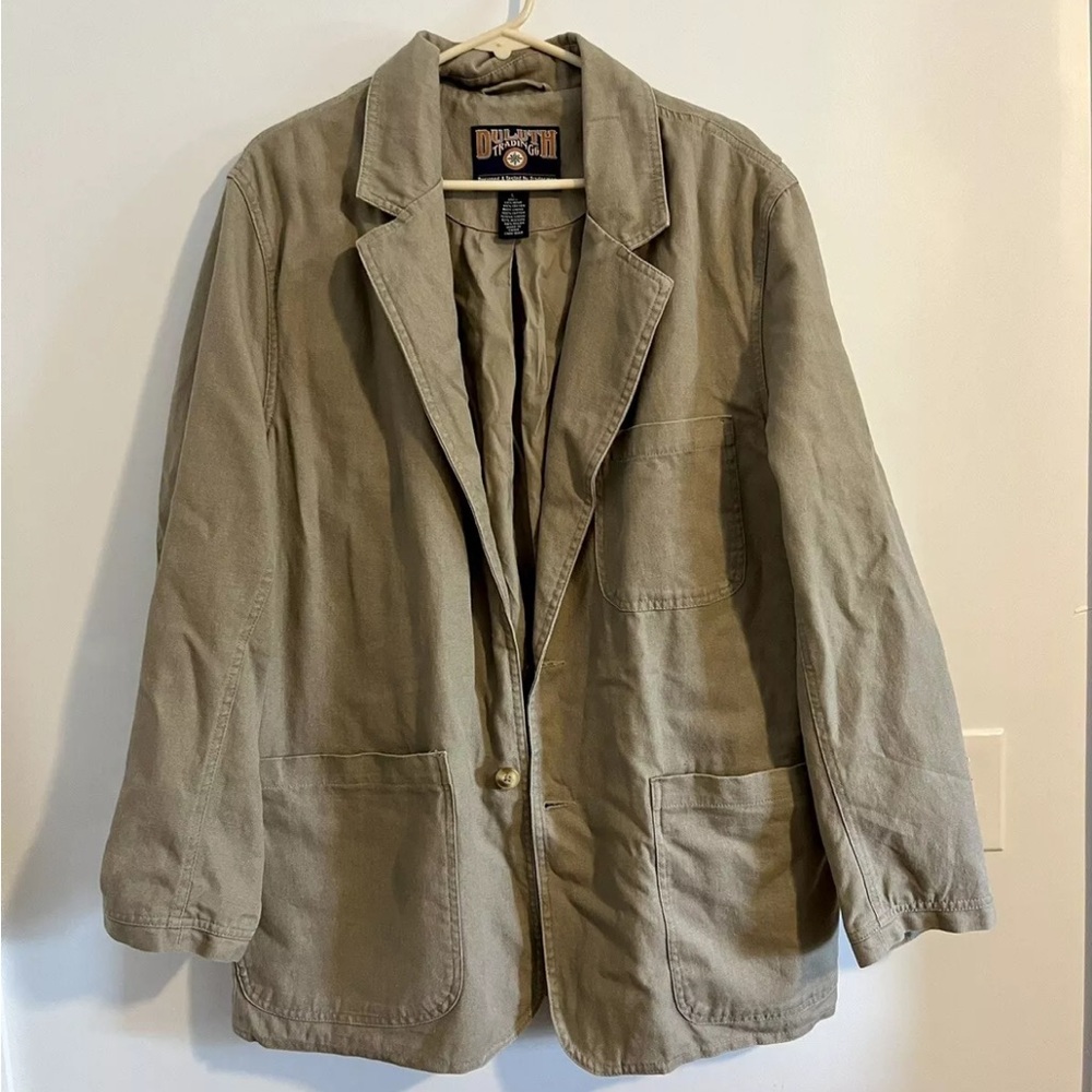 Duluth Trading Co. Canvas Barn Jacket beige khaki Button Chore Mens Size Large